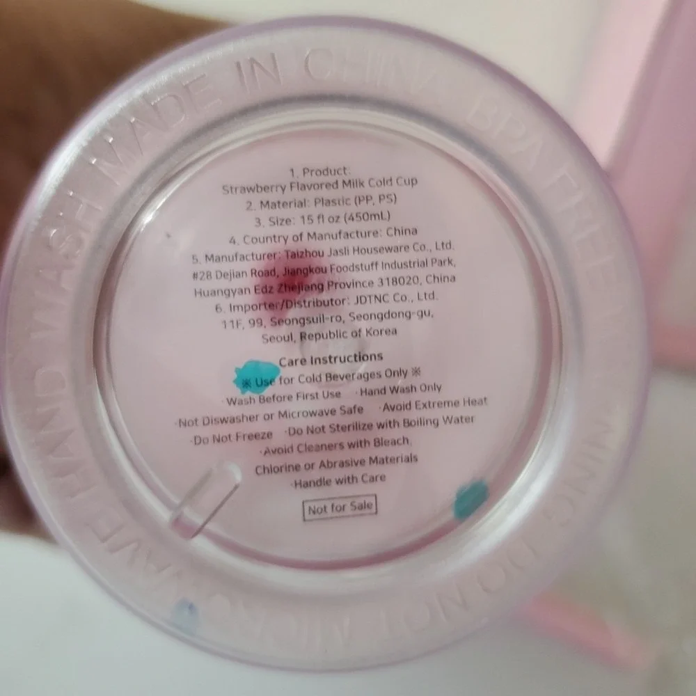 Binggrae Strawberry Flavored Milk Cold Cup 15oz Tumbler with Straw Dome Lid NEW